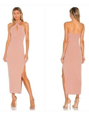 NWT Lovers + Friends Tyra Ribbed Halter Maxi Dress Nude Pink Sz S